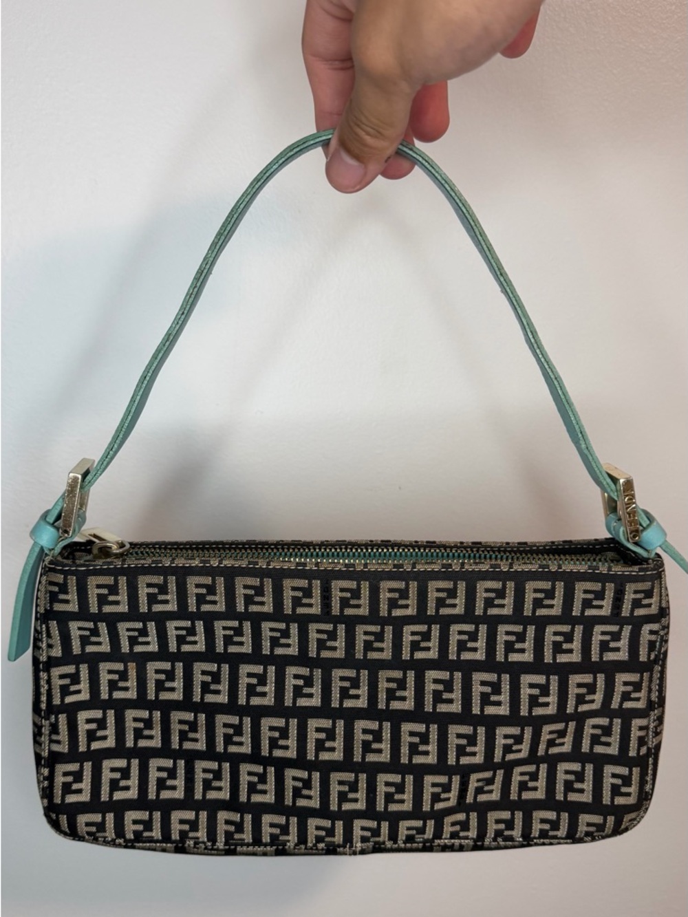Fendi Pochetle Mini Shoulder Bag with Mint Strap
